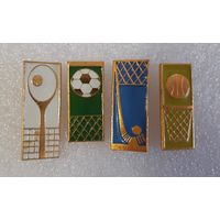 Значки Спорт (футбол, хоккей, баскетбол, теннис), набор 4 штуки. СССР