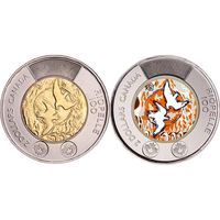 Канада 2 доллара 2023 100 лет со дня рождения Жан-Поля Риопель, набор 2 монеты(цветная и простая)