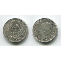 Нидерланды. 25 центов (1928, серебро, XF)