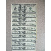 100 долларов США со звездой 2006 г. КК08102809 - 18 10 банкнот, номера подряд