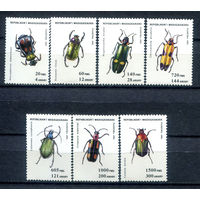 Мадагаскар - 1994г. - Жуки - полная серия, MNH, 4 марки с отпечатками на клее, 1 с повреждением клея [Mi 1656-1662] - 7 марок