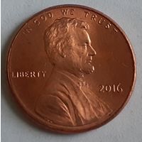США 1 цент, 2016 Lincoln Cent Без отметки монетного двора (7-1-37)