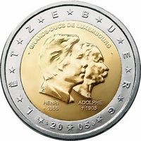 2 евро 2005 Люксембург Великий Герцог Анри и Великий Герцог Адольф UNC из ролла