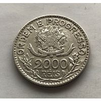 Бразилия 2000 реалов (рейсов) 1913 - серебро, редкая, 1 год чекана!