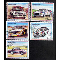 Парагвай 1987 г. Гоночные автомобили. АвтоРалли. Транспорт. Техника, полная серия из 5 марок #0075-Т1P18