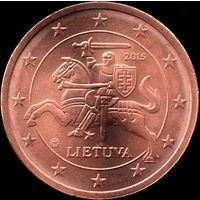 Литва 2 евроцента 2015 г. из ролла КМ#206 (17-29)
