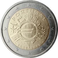 2 евро 2012 Португалия 10 лет наличному обращению евро UNC из ролла