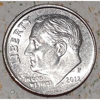 США 1 дайм, 2012 Roosevelt Dime Отметка монетного двора: "P" - Филадельфия (4-10-23)