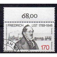 200 лет со дня рождения немецкого экономиста, политика и публициста Даниеля Фридриха Листа ФРГ  1989 год серия из 1 марки