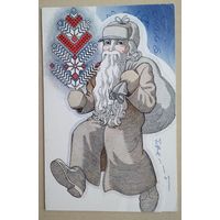 Лапиньш И. Поздравительная латвийская новогодняя открытка. 1990 г Двойная. Подписана.