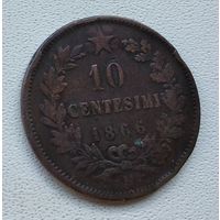 Италия 10 чентезимо, 1866 "M" - Милан 3-2-27