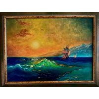 Копия картины Айвазовского "У крымских берегов" шелк