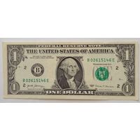 США 1 доллар 2017 г Серия В 02615146 Е,UNC.Без обращения.