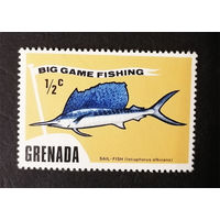Гренада 1975 г. Спортивная рыбалка. Виды рыб. Морская фауна, 1 марка. Чистая #0107-Ч1P5