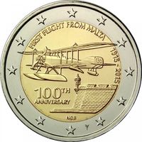 2 евро 2015 Мальта 100 лет Первому полету из Мальты UNC из ролла