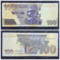 100 долларов Зимбабве 2020 г. UNC