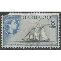 Барбадос. Королева Елизавета II. Парусник. 1953г. Mi#209.