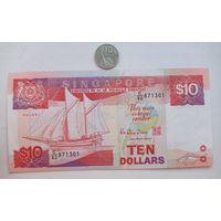 Werty71 Сингапур 10 долларов 1988 UNC банкнота Рыба Корабль Редкая