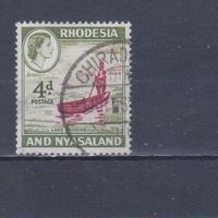 [1879] Британские колонии.Родезия и Ньясаленд 1959. Елизавета II.Лодка с гребцом. Гашеная марка.