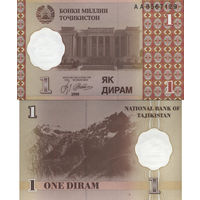Таджикистан 1 Дирам 1999 UNC П2-19