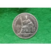 Редкая монета. Пиастр Французского Индо-Китая 1907 г. Серебро. Недорого. Распродажа коллекции.