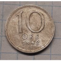 Швеция 10 эре 1942г. G  km813 серебро редкий год