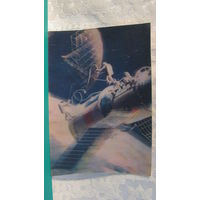 Стерео открытка "В космосе", 1988г.