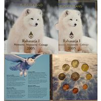 Финляндия 2005 год. Официальный набор монет 1, 2, 5, 10, 20, 50 евроцентов, 1 и 2 Евро + дополнительный жетон в буклете "Исчезающие виды животных". BU, тираж 40.000 шт.