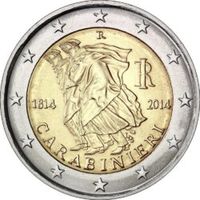 2 Евро Италии 2014 200 лет итальянским карабинерам UNC
