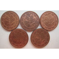 Германия 1 евроцент 2004 г. (A) (D) (F) (G) (J). Цена за 1 шт.