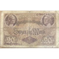 Рейхсбанкнота 20 марок. 1914 год, Германская империя. С рубля без МЦ.