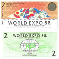 Австралия 2 Доллара WORLD EXPO 88, 1988 UNС П1-177