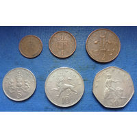 Великобритания 1/2, 1, 2, 5, 10, 50 пенсов 1968-1977