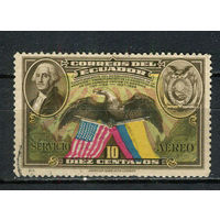 Эквадор - 1938 - Вашингтон, герб,  флаги. Авиамарка 10С - [Mi.398] - 1 марка. Гашеная.  (LOT FC42)-T10P43