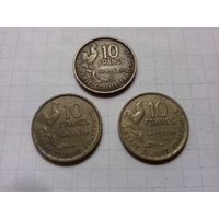 Франция 10 франков 1951, 1951, 1952 (B) одним лотом