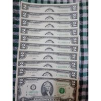 США 2 доллара 2009 F лот 10шт.номера подряд
