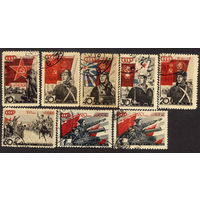СССР 1938, 20-летие Красной Армии и Военно- Морского флота, 7 марок, полная серия +1 без клея, гаш., с зубц.