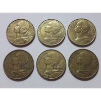 Франция 10 сантимов. 6 монет одним лотом (разные годы, список)