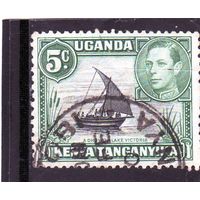 Британские колонии. Уганда,Кения,Танганьика.Король Георг V. Лодка под парусом на озере Виктория.5 с.