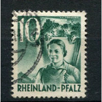 Французская зона оккупации - Рейнланд-Пфальц - 1948/1949 - Виноградарь 10Pf - [Mi.37] - 1 марка. Гашеная.  (Лот 77BH)