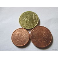 Набор евро монет Франция 2005 г. (1, 2, 10 евроцентов)