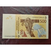 500 франков Западная Африка 2012(19) г. Мали. Литера D.