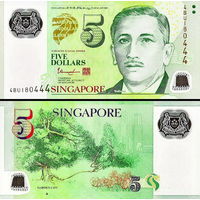 Сингапур 5 долларов 2020 год  UNC   (полимер)    Номер банкноты 6 AJ  090787
