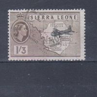 [2452] Британские колонии. Сьерра Леоне 1956. Елизавета II.Самолет над картой страны. Гашеная марка.