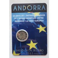 2 евро 2022 Андорра 10-летие вступления в силу денежно-кредитного соглашения между Андоррой и ЕС BU