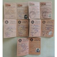 Профсоюзные билеты (1960, 1972, 1977, 1985, 1986), 5 шт.