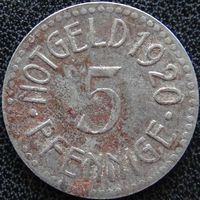 YS: Германия, Gruenberg, 5 пфеннигов 1920, нотгельд города Грюнберг, железо, Funck# 176.8