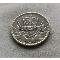 Уругвай 50 сентесимо 1943 - серебро