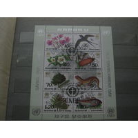 Марки - Корея, блок, флора и фауна, рыбы, насекомые, птицы