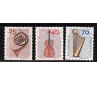 Германия(ФРГ)-1973,(Мих.782-785), ** , Музыкальные инструменты, 3 марки